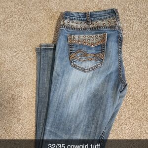 Cowgirl Tuff Women's Studded Blue Boot Cut Jeans